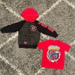 Kids Boys Spider Man T-shirt & Hoodie Sweatshirt Zip-up with Hood Size 5/6